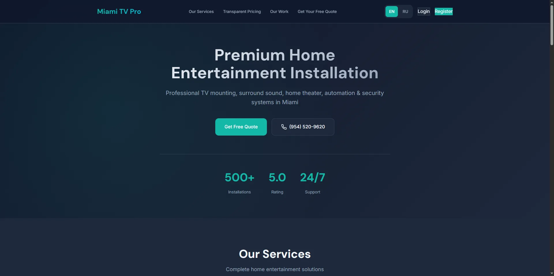 Miami TV Pro | Front-end website & Work Order & CRM